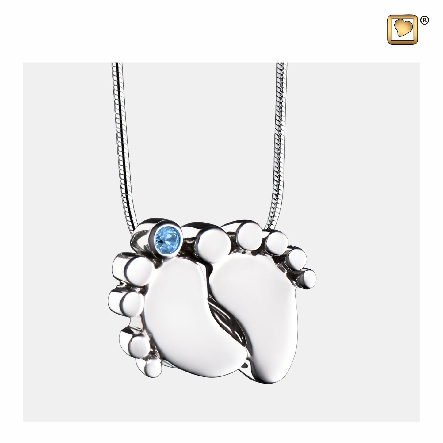 Pendant: Baby Feet - Rhodium Plated w/Blue Crystal - PD1181