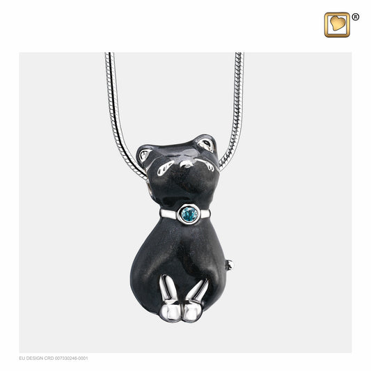 Pendant: Princess Cat Midnight - Enamel Rhodium Plated w/Sapphire Crystal - PD1261*