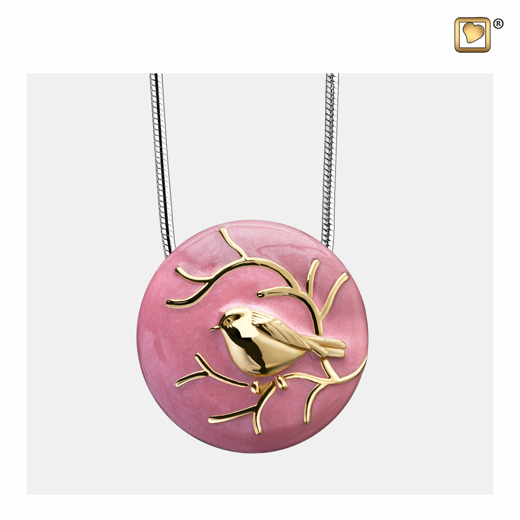Pendant: Blessing Birds - Pink Enamel Gold Vermeil - PD1270
